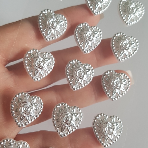 3/15$ 15 pcs 3D Heart Silver Stickers 0.75" inch - Picture 1 of 6